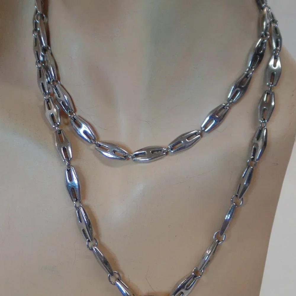 Silvertone Large Link 34" Necklace Double Wrap - Picture 3 of 12